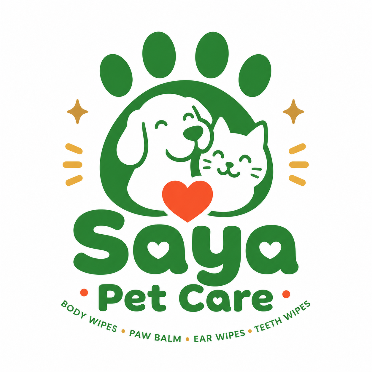 Saya Pet Care logo with a dog and cat inside a paw print